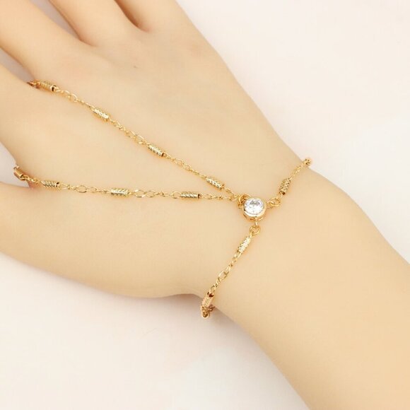 Elegant Rose Gold Plated Chain Bracelet with Sparkling Center Stone, XPBL0607 - Picture 12 of 12
